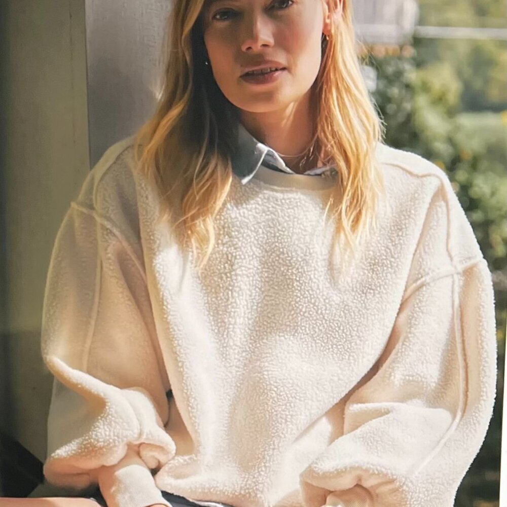 Pilcro Slouchy Crew-Neck Sweatshirt in Ivory Size XL - Picture 2 of 10